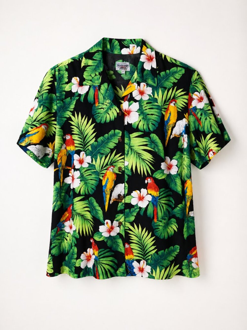 🌴 Pacific Legend Hawaiian Shirt Parrot Tropical Print Black XL Made in Hawaii